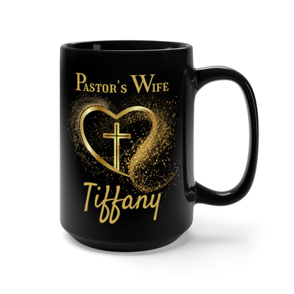 Personalized Pastor's Wife Coffee Mug - Gold Cross and Heart