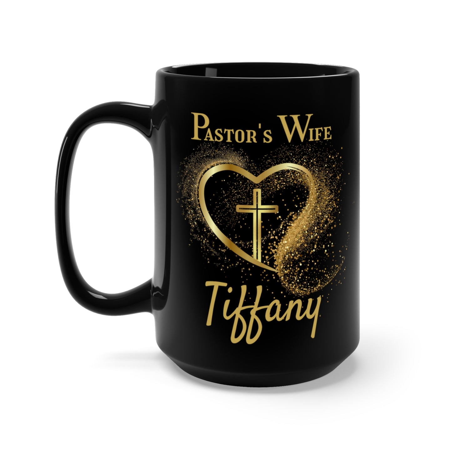 Personalized Pastor's Wife Coffee Mug - Gold Cross and Heart