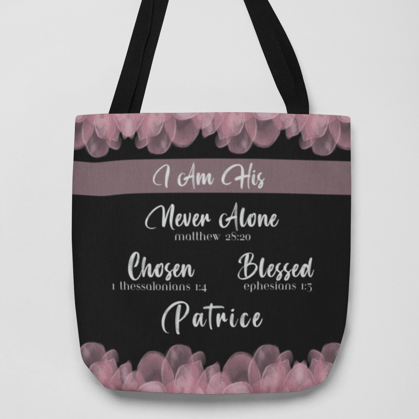 Personalized Bible Verse Tote Bag Pink Flowers Book or Bible Bag