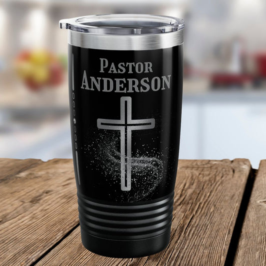 Personalized Pastor 20oz Ringneck Tumbler - Silver Cross