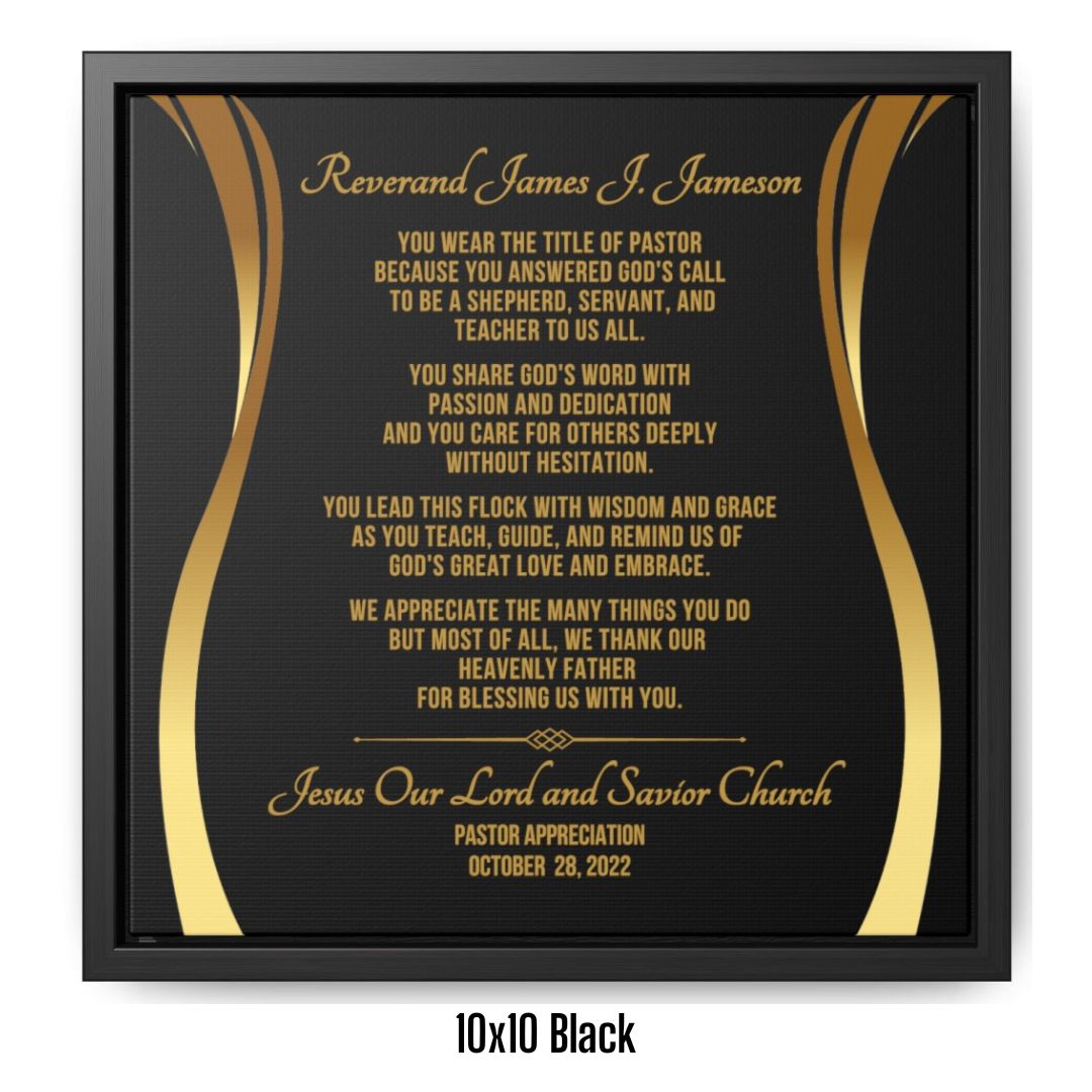 Pastor Appreciation Or Anniversary Framed Canvas Wall Plaque