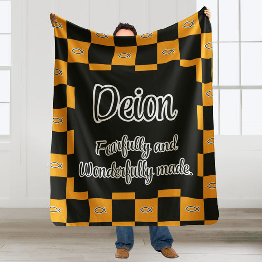 Personalized Wonderfully Made Sherpa Blanket -Black and Gold