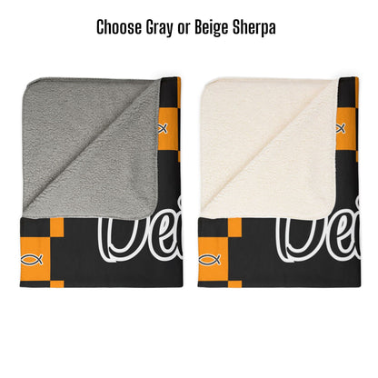 Personalized Wonderfully Made Sherpa Blanket -Black and Gold