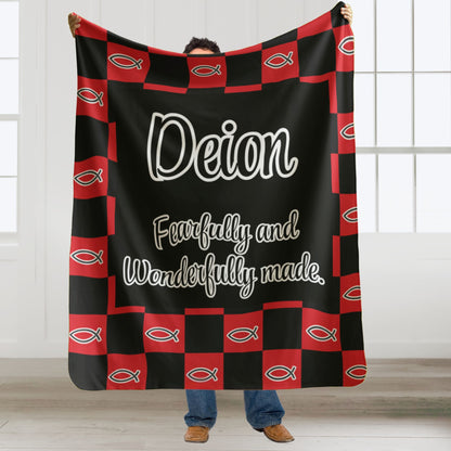 Personalized Wonderfully Made Sherpa Blanket - Red Black Checker