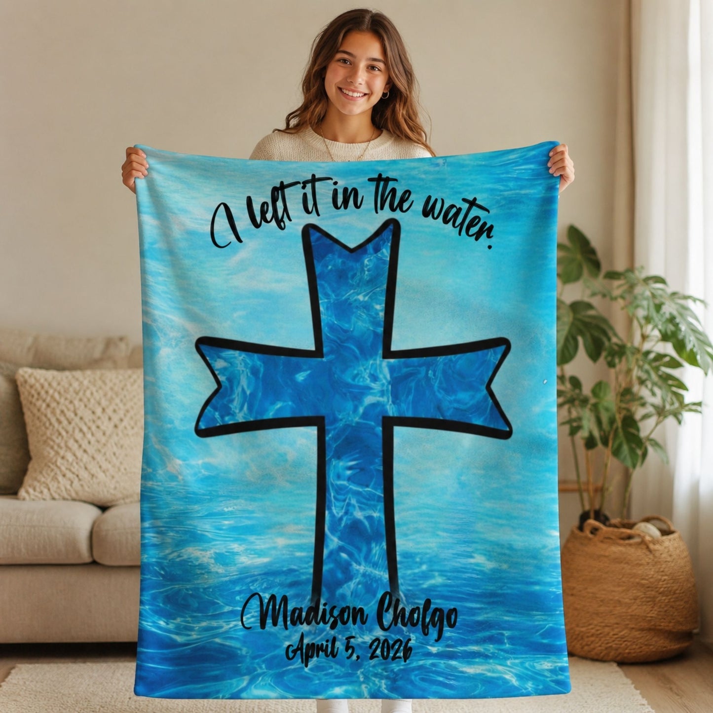 Baptism Sherpa Keepsake Blanket For Teens And Adults - Personalized I Left It In The Water