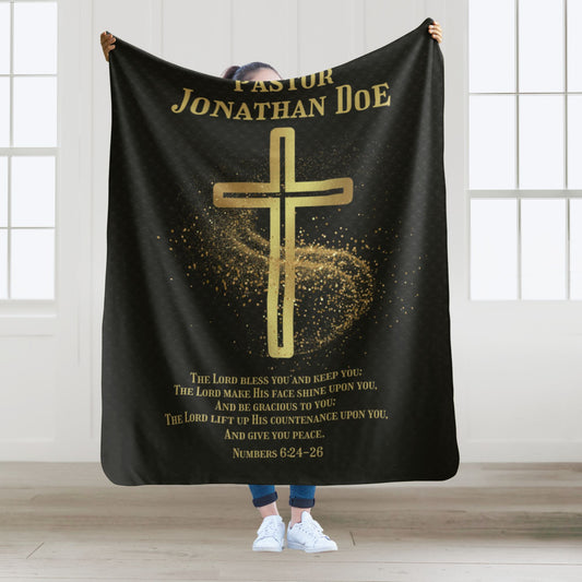 Personalized Pastor Gift Blanket – Christian Sherpa Cross and Scripture