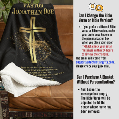 Personalized Pastor Gift Blanket – Christian Sherpa Cross and Scripture