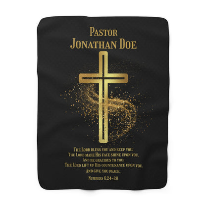 Personalized Pastor Gift Blanket – Christian Sherpa Cross and Scripture