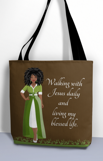 Walking With Jesus Daily And Living My Blessed Tote Bag - African American