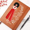 African American female dressed in red and white pants and shirt on front cover of a vegan leather writing journal. Quote on journal reads: 