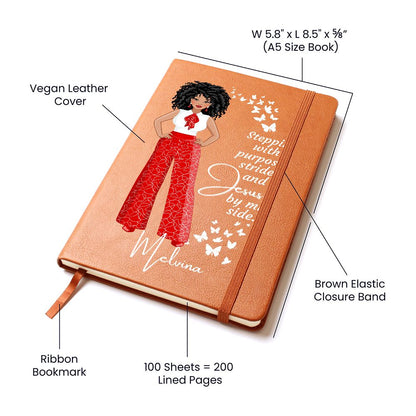 Personalized Graphic Leather Journal - Steppin' With Purpose