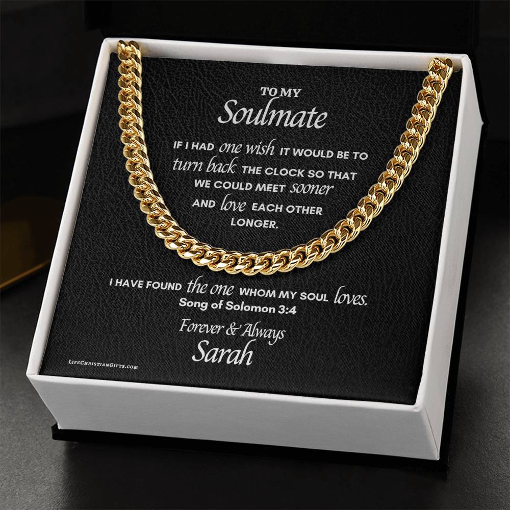 Soulmate Song of Solomon Message Card Men's Stainless Steel Cuban Link Chain