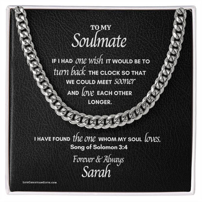 Soulmate Song of Solomon Message Card Men's Stainless Steel Cuban Link Chain