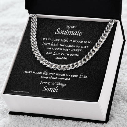 Soulmate Song of Solomon Message Card Men's Stainless Steel Cuban Link Chain