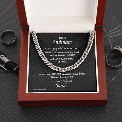 Soulmate Song of Solomon Message Card Men's Stainless Steel Cuban Link Chain