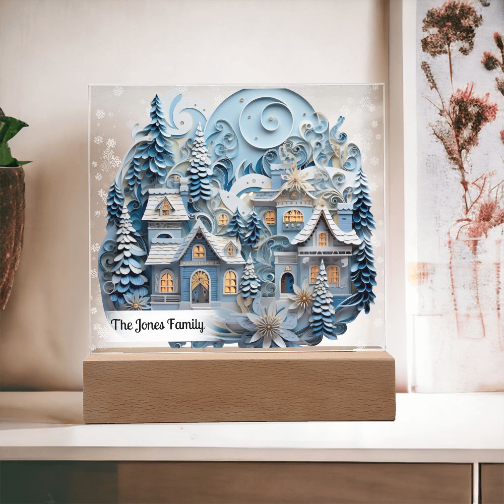 Personalized Winter Village With Snow LED Plaque