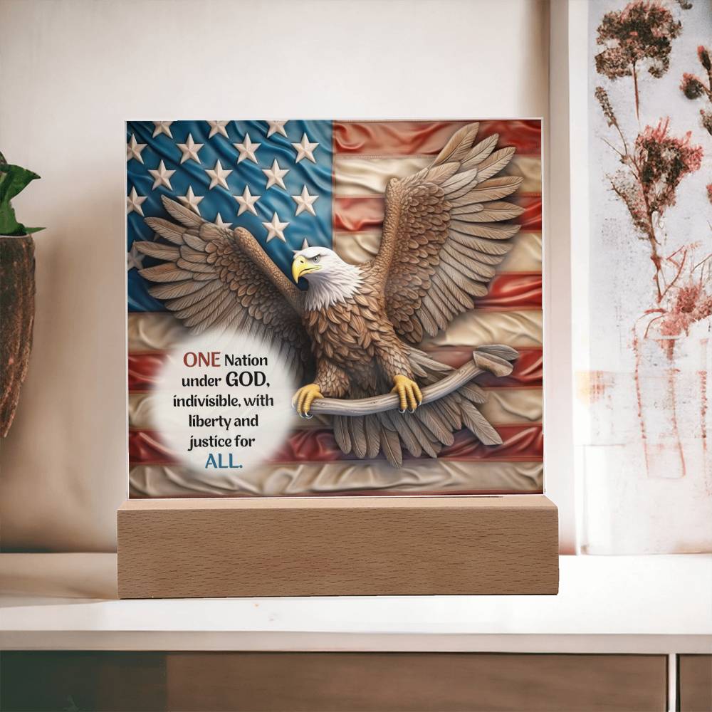 One Nation Under God Decorative Acrylic Plaque - 3D Eagle and Flag