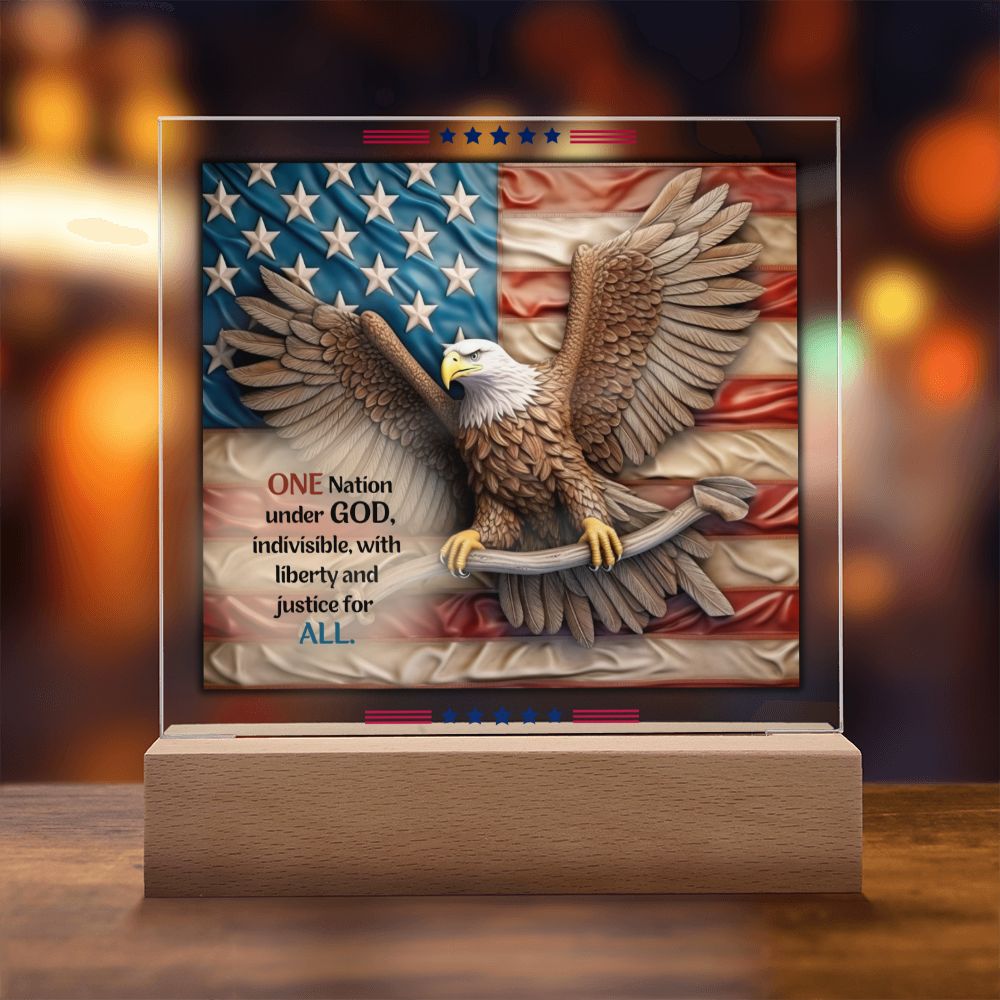 One Nation Under God Decorative LED Acrylic Plaque - Eagle and Flag