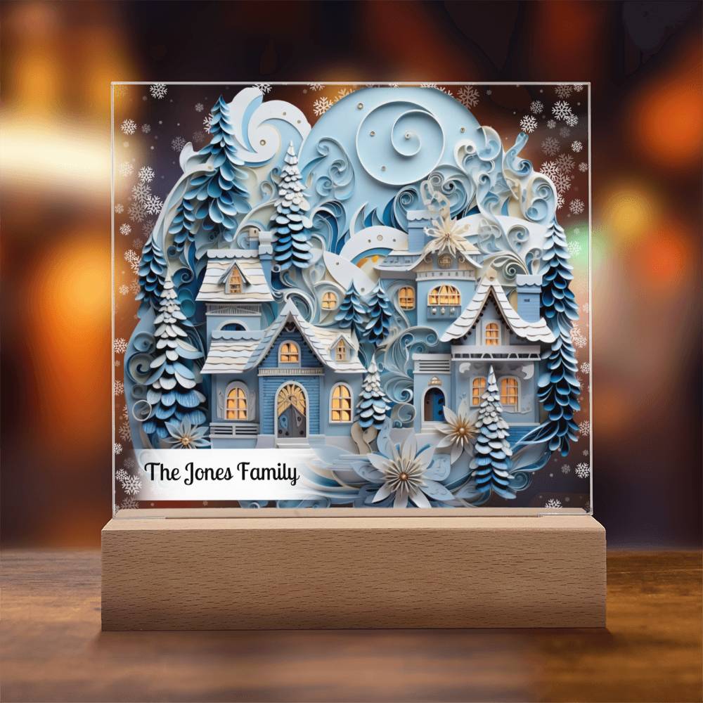 Personalized Winter Village With Snow LED Plaque