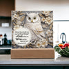 Load image into Gallery viewer, Acrylic Bible verse plaque features a captivating image of a beautiful white owl along with Bible Verse Romans 8:31. The owl as well as the flowers surrounding it appears to be in 3D.