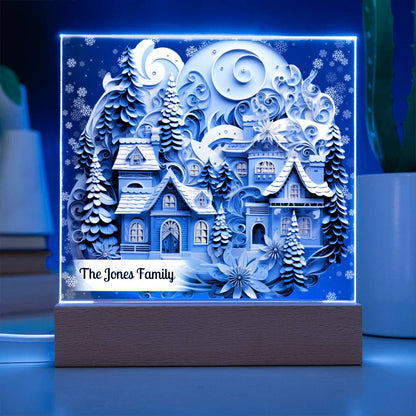 Personalized Winter Village With Snow LED Plaque