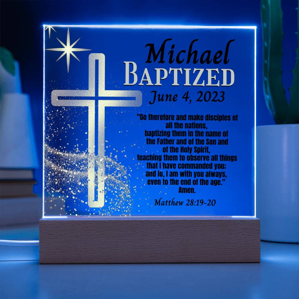 Personalized Acrylic Plaque Baptism Gift For Teen or Adult - Bible Verse and Gold Cross