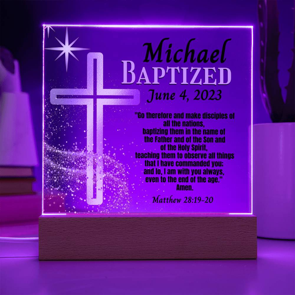 Personalized Acrylic Plaque Baptism Gift For Teen or Adult - Bible Verse and Gold Cross