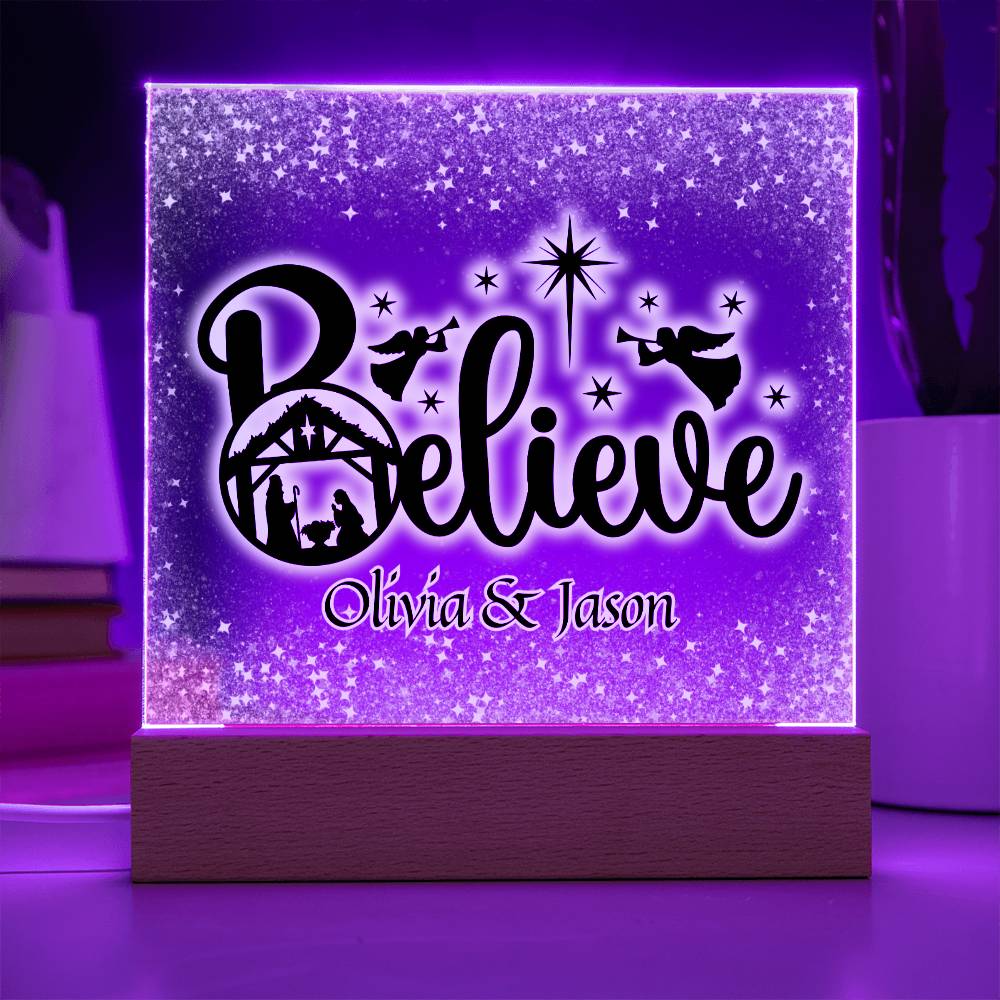 Personalized Christmas Believe Nativity Scene Decorative Night Light