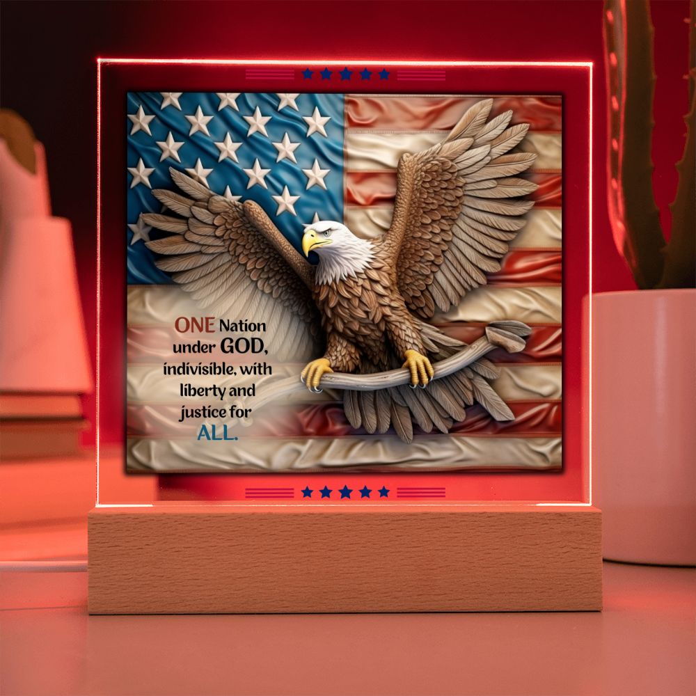 One Nation Under God Decorative LED Acrylic Plaque - Eagle and Flag