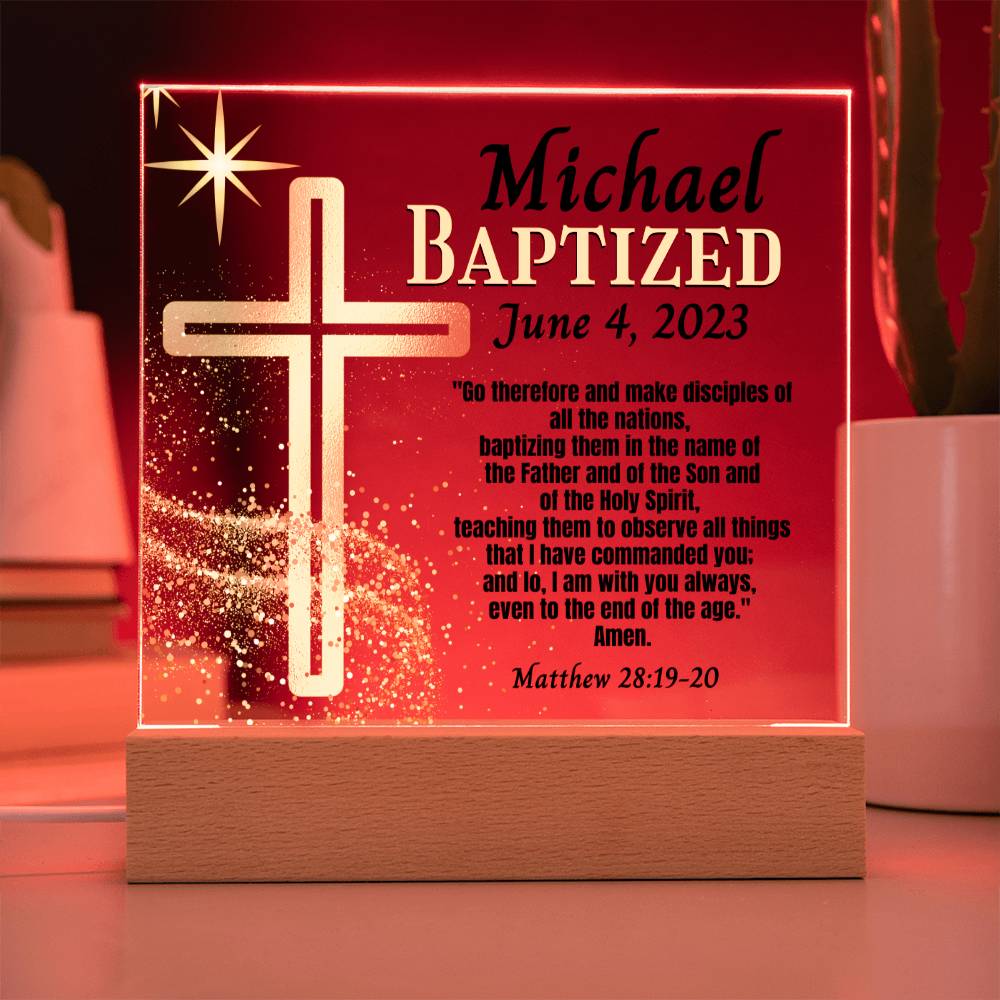 Personalized Acrylic Plaque Baptism Gift For Teen or Adult - Bible Verse and Gold Cross