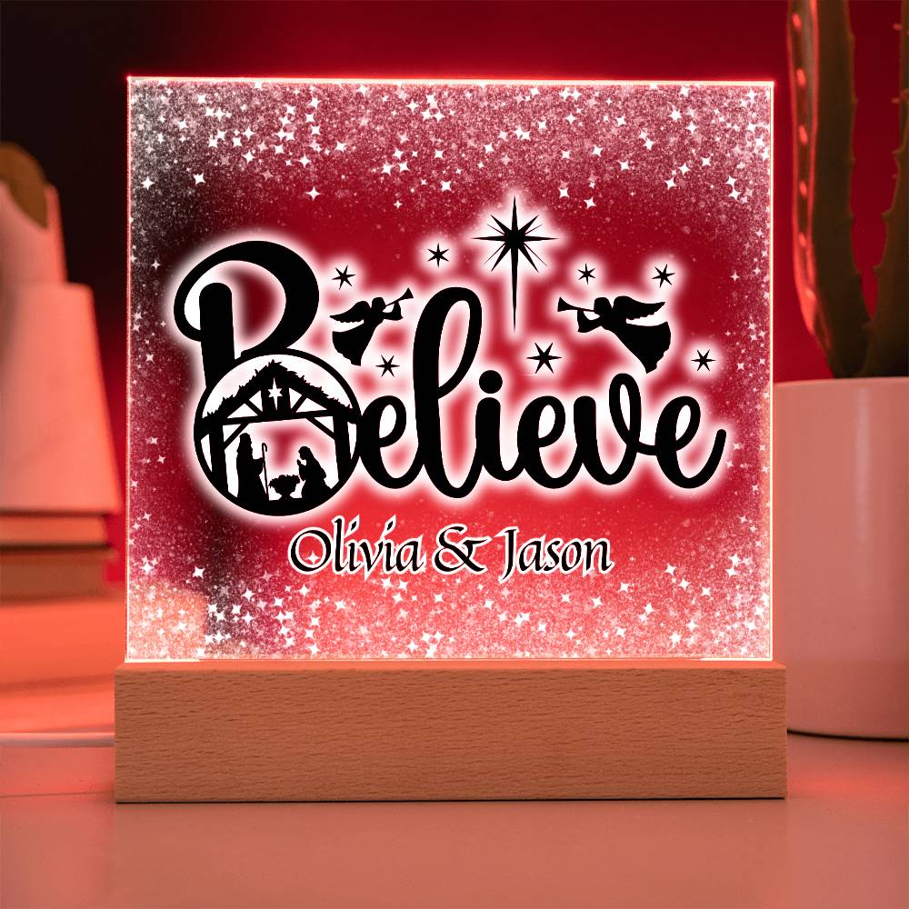 Personalized Christmas Believe Nativity Scene Decorative Night Light