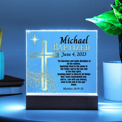 Personalized Acrylic Plaque Baptism Gift For Teen or Adult - Bible Verse and Gold Cross