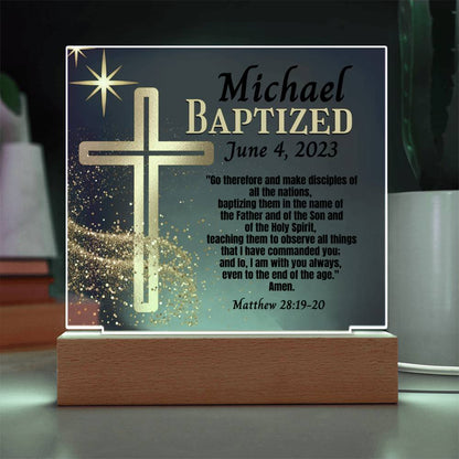 Personalized Acrylic Plaque Baptism Gift For Teen or Adult - Bible Verse and Gold Cross