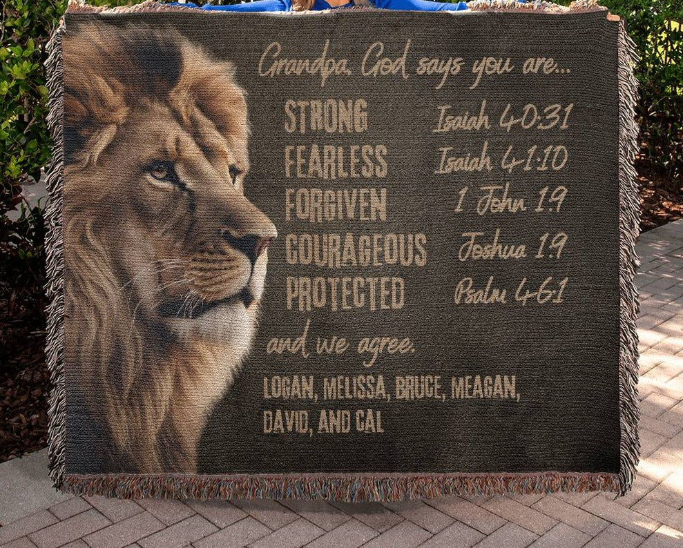 Personalized Woven Blanket For Grandpa - Bible Affirmations