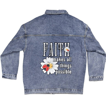 Christian Denim Jacket - Faith Makes All Things Possible