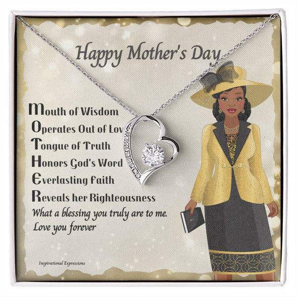 African American Mother's Day Message Card and Necklace - Acronym Standard Box