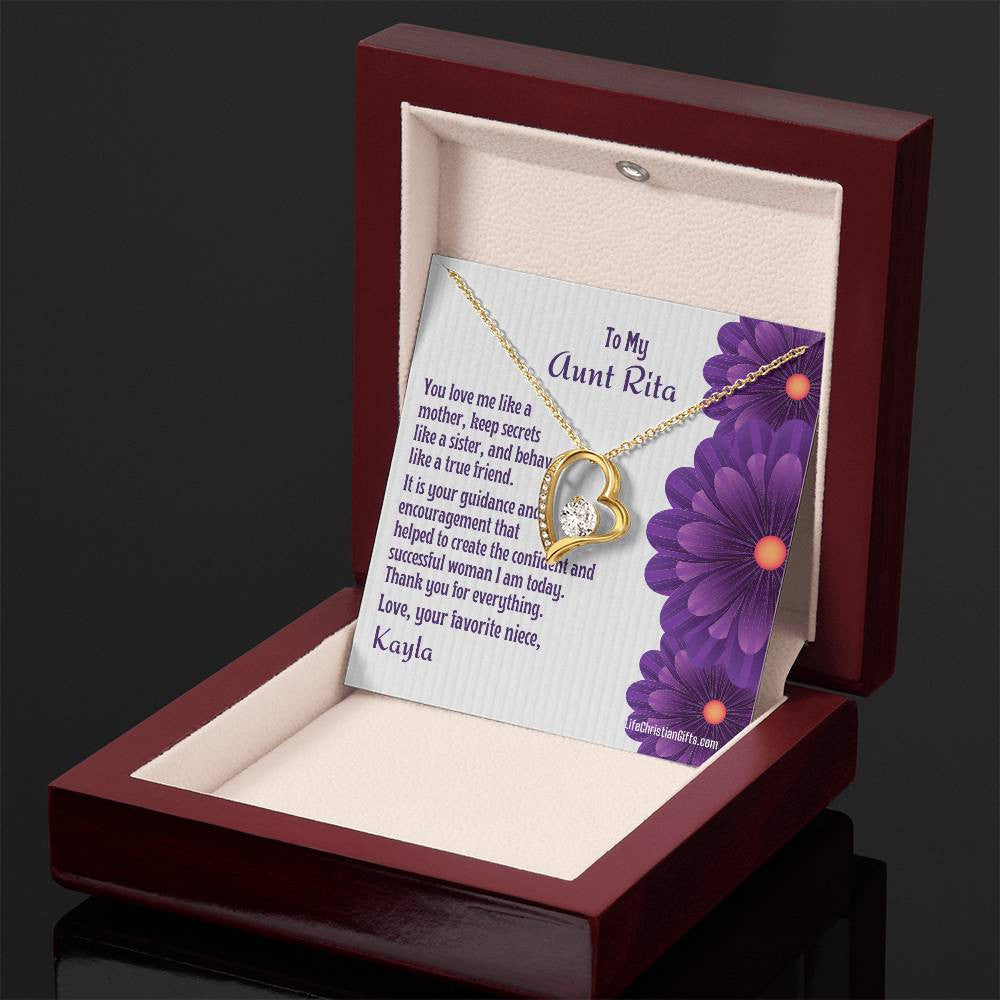 Personalized Auntie Forever Love Necklace Message Card - Love Like Mother - Flowers