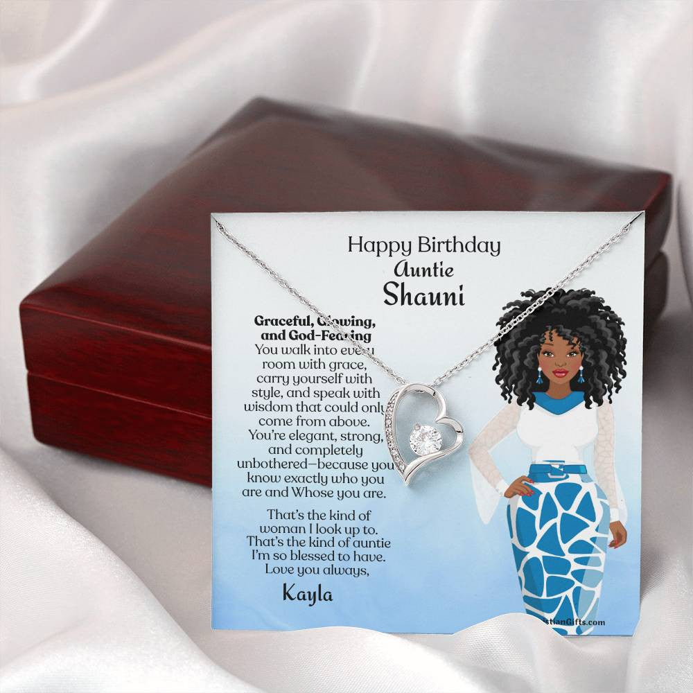Personalized To Auntie Forever Love Necklace And Message Card - Gracefully African American