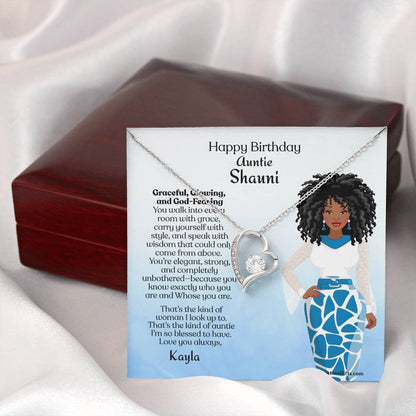 Personalized To Auntie Forever Love Necklace And Message Card - Gracefully African American
