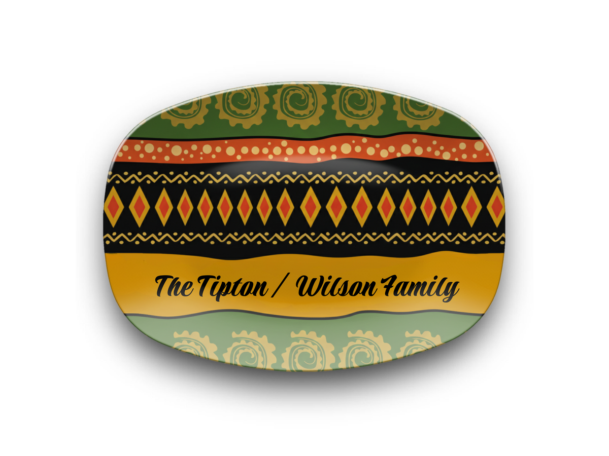 Personalized African Print Family Platter – Kente-Inspired Decorative Kitchen Serving Tray