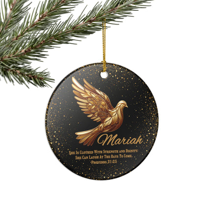 Bible Verse Personalized Ceramic Christmas Ornament With Gold Dove