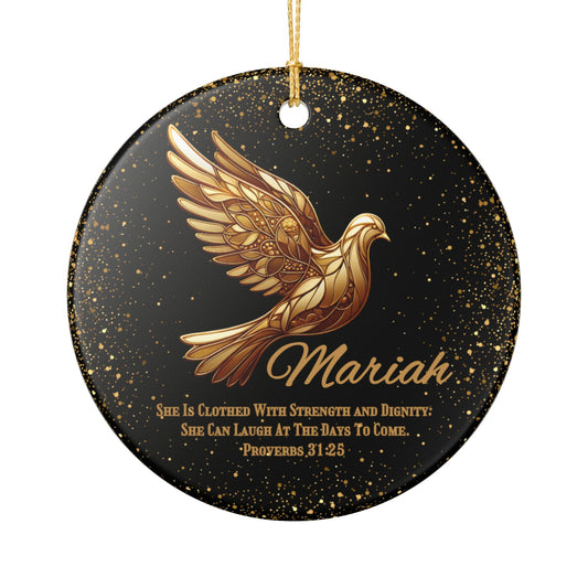 Bible Verse Personalized Ceramic Christmas Ornament With Gold Dove