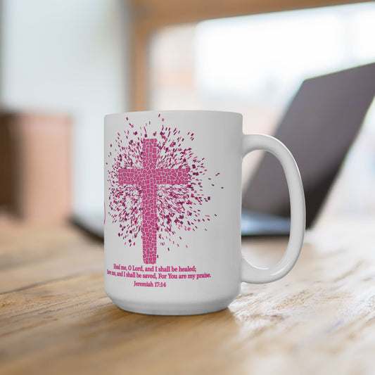 Pink Mosaic Cross Bible Verse Mug
