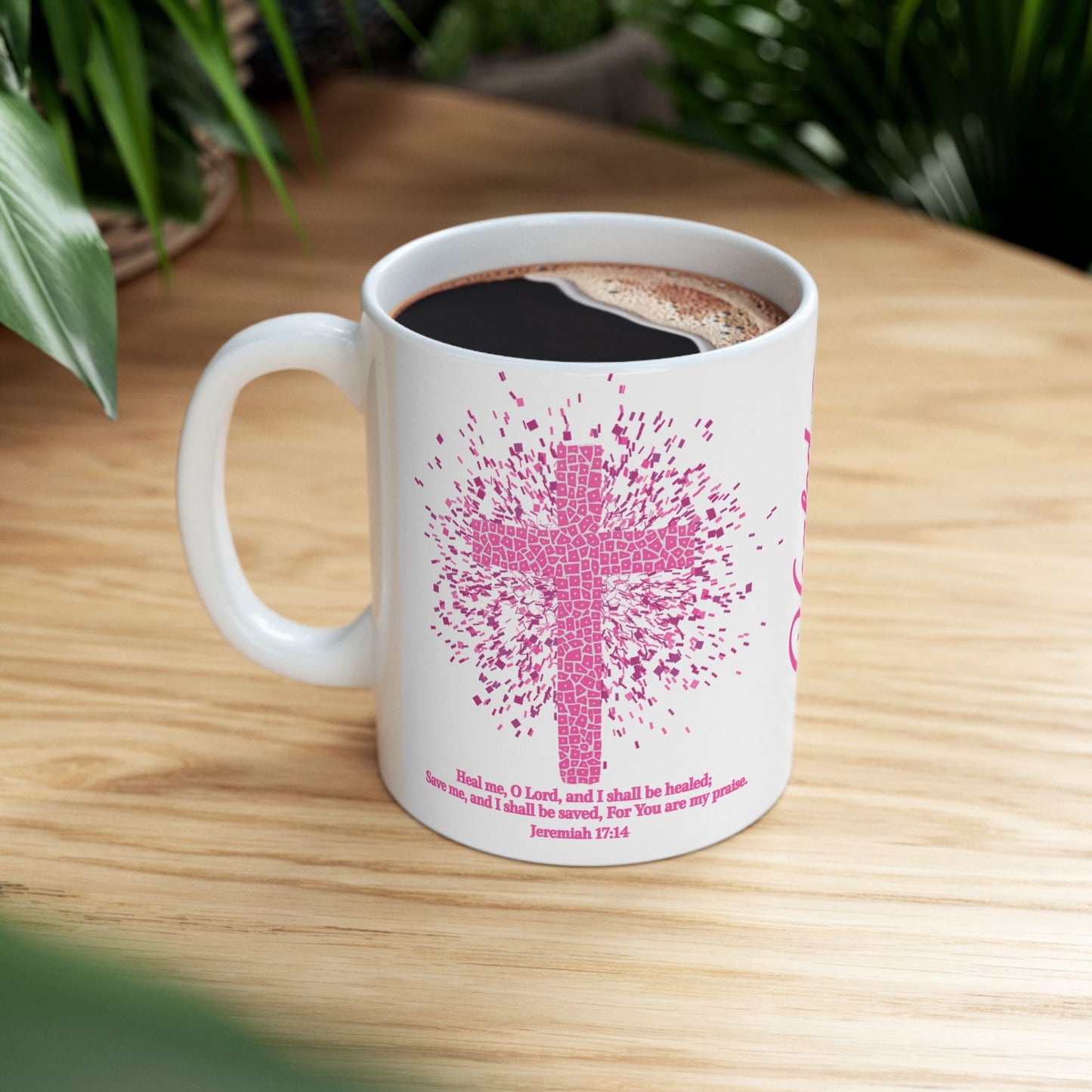 Pink Mosaic Cross Bible Verse Mug