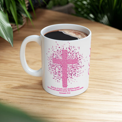 Pink Mosaic Cross Bible Verse Mug