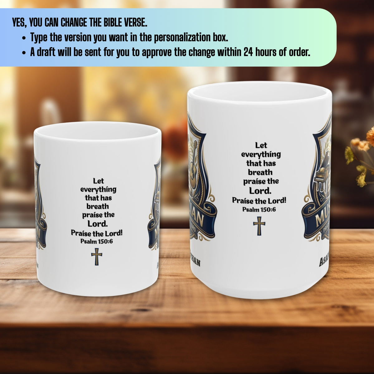 Personalized Church Musician Mug With Bible Verse