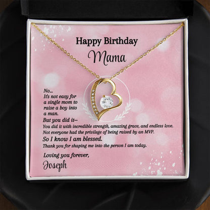 Happy Birthday Single Mom Message Card - Forever Love Necklace - MVP Pink