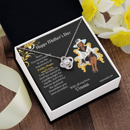 Personalized African American Mother's Day Card - Love Knot Necklace - Faith Hope Love