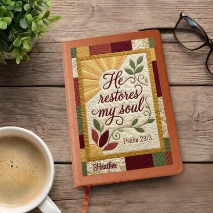 Christian Journal – "He Restores My Soul" Psalm 23:3 – Quilted Faux Cover