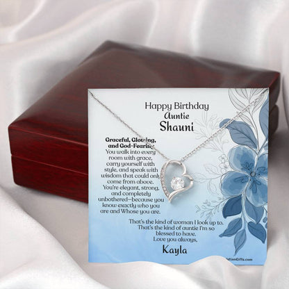Personalized Auntie Forever Love Necklace Message Card - Gracefully Flowers